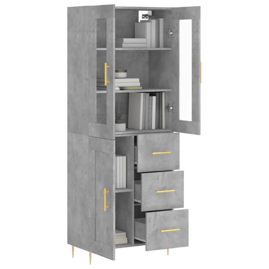 Buffet haut Gris béton 69,5x34x180 cm Bois d'ingénierie - 3