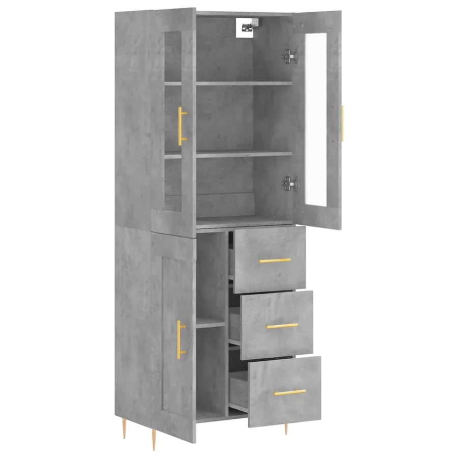 Buffet haut Gris béton 69,5x34x180 cm Bois d'ingénierie - 4