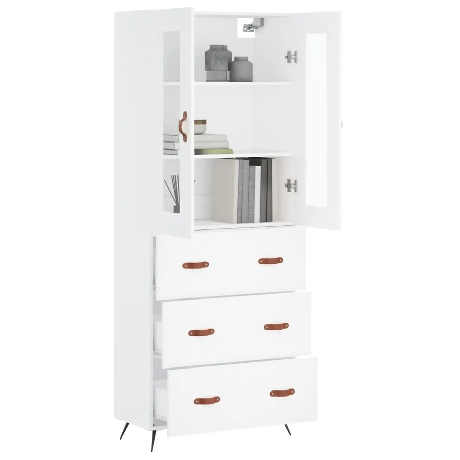 Buffet haut Blanc 69,5x34x180 cm Bois d'ingénierie - 3