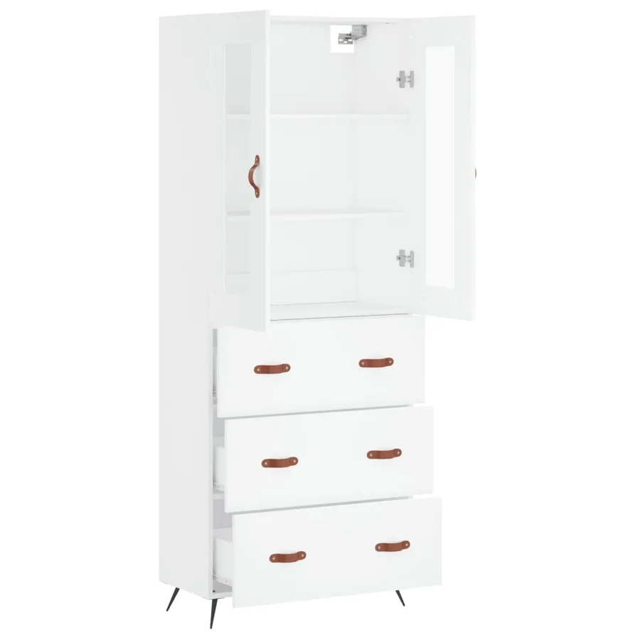 Buffet haut Blanc 69,5x34x180 cm Bois d'ingénierie - 4