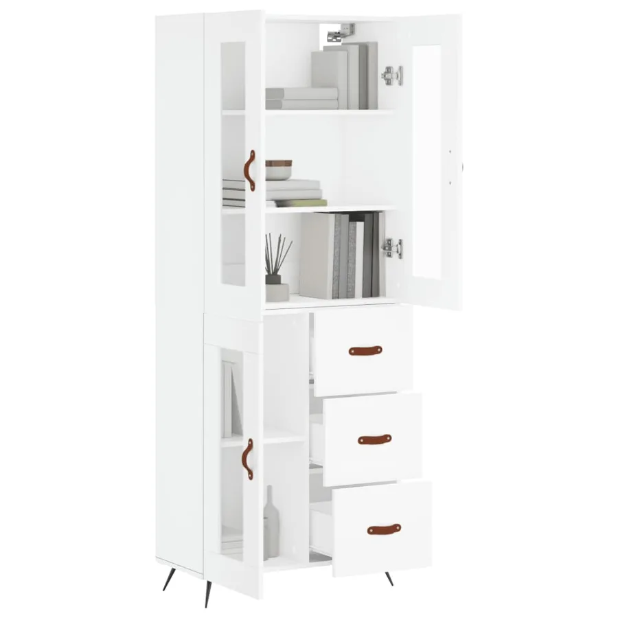 Buffet haut Blanc 69,5x34x180 cm Bois d'ingénierie - 3