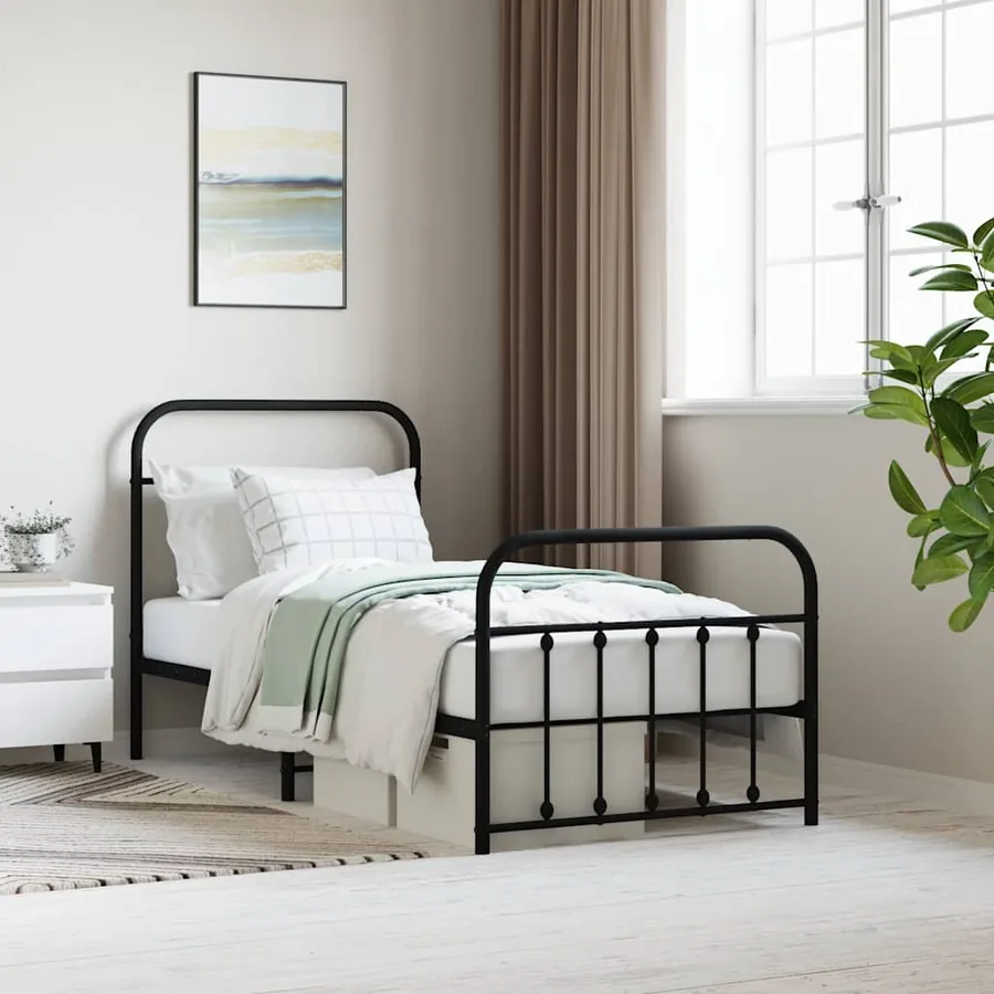 Cadre de lit métal sans matelas avec pied de lit noir 90x190 cm
