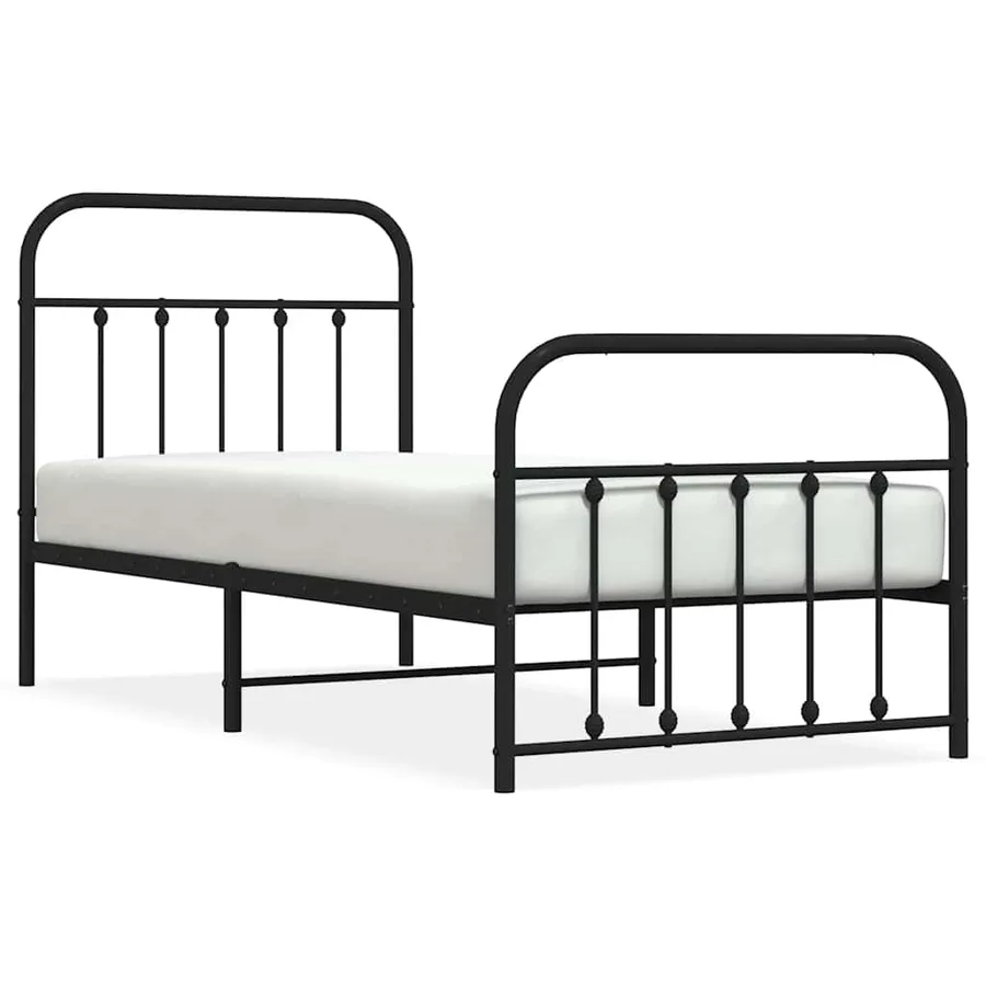 Cadre de lit métal sans matelas avec pied de lit noir 90x190 cm - 2