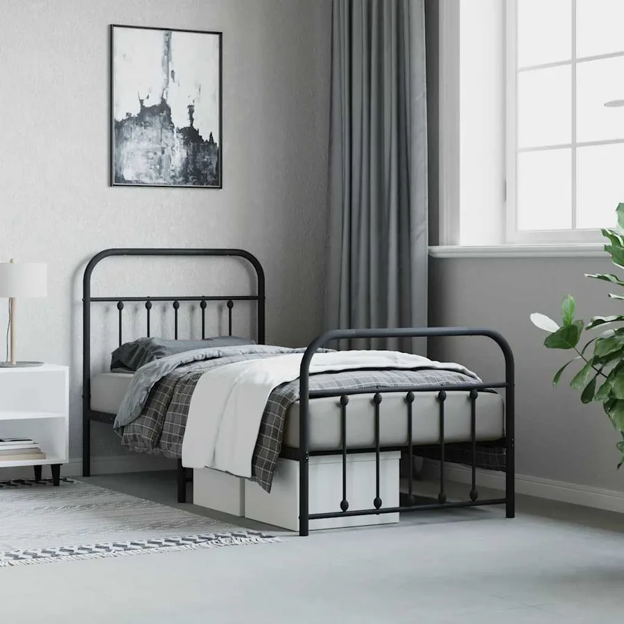 Cadre de lit métal sans matelas avec pied de lit noir 90x190 cm - 4