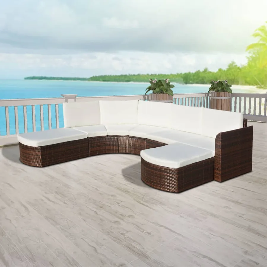 Salon de jardin 4 pcs avec coussins Résine tressée Marron - 5