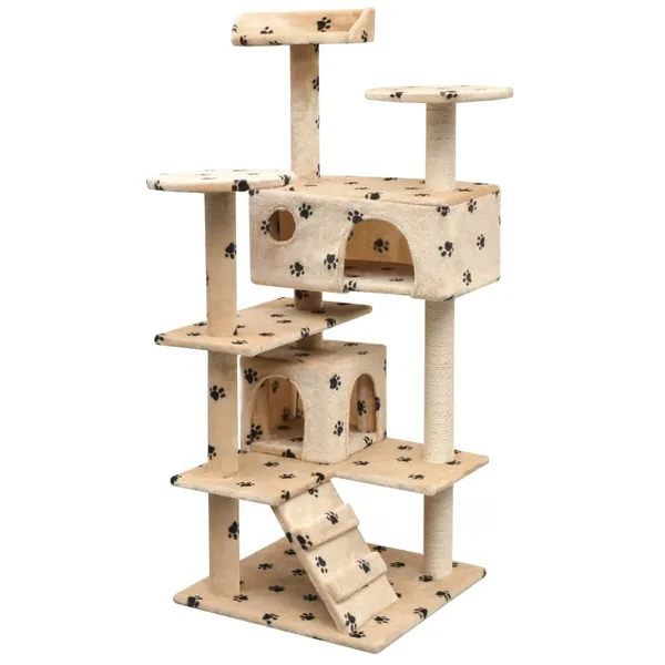 Arbre à chat et griffoir Sisal 125cm Empreintes de pattes Beige