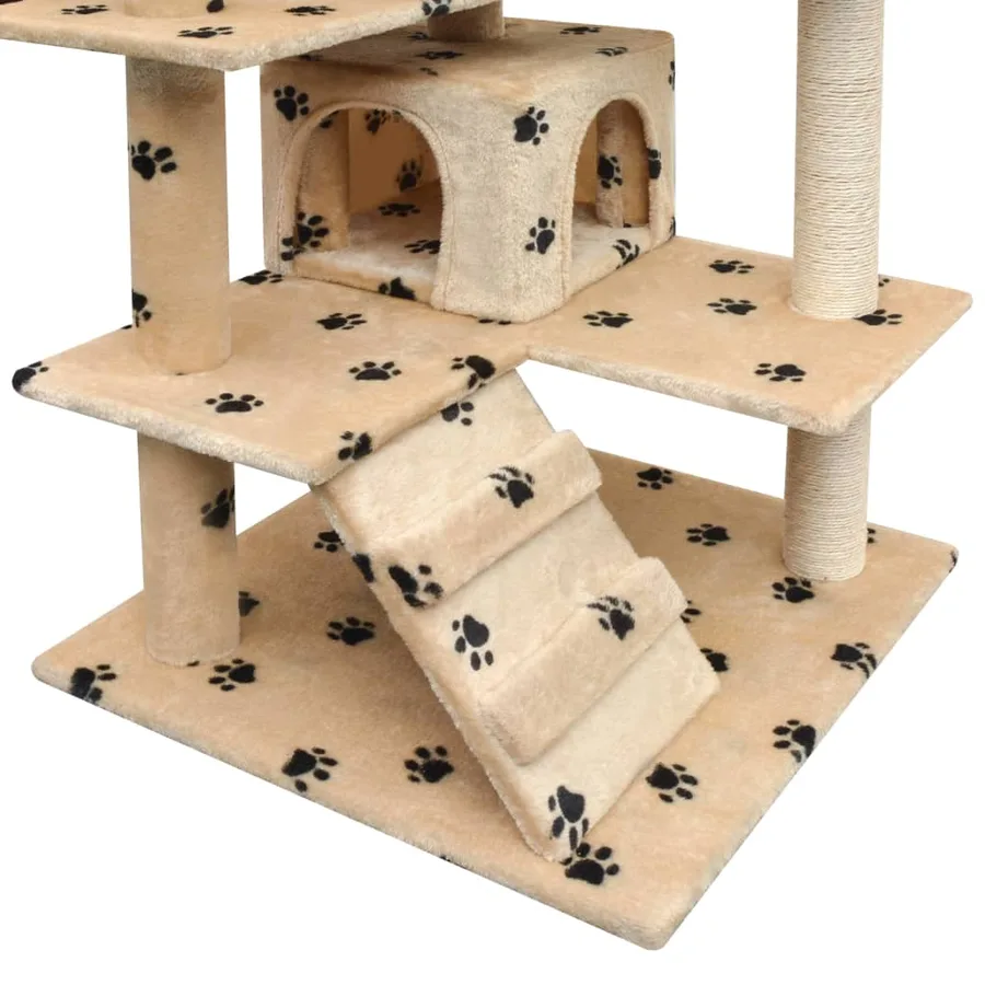 Arbre à chat et griffoir Sisal 125cm Empreintes de pattes Beige - 3