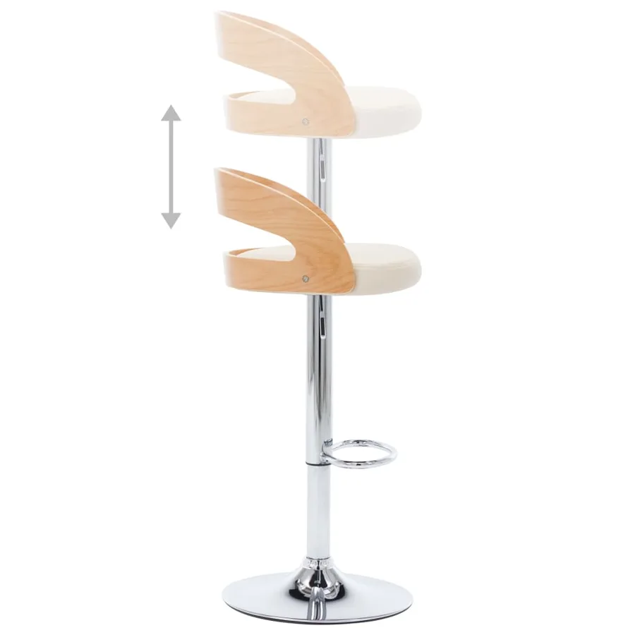 Tabourets de bar lot de 2 crème similicuir et bois courbé - 6