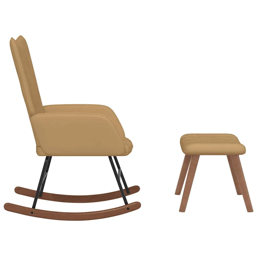 Chaise à bascule avec repose-pied Marron Velours - 6