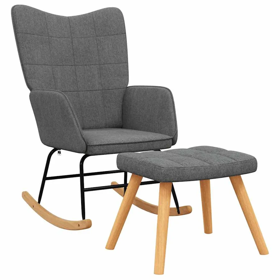 Chaise à bascule avec tabouret Gris foncé Tissu - 2