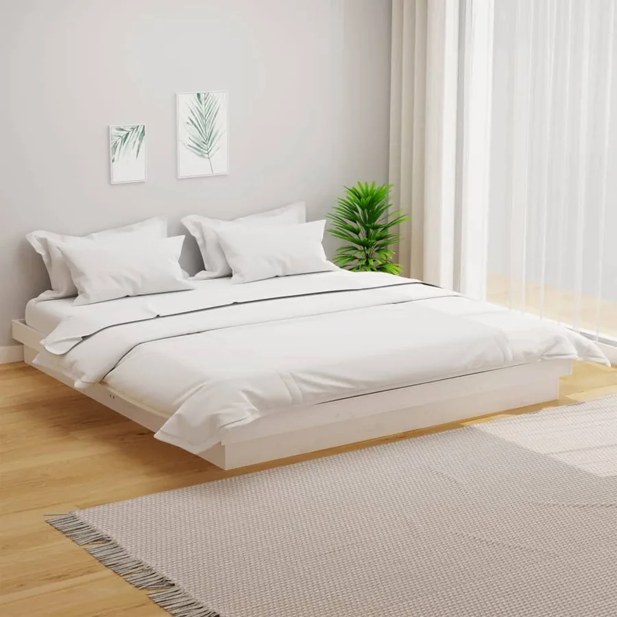 Cadre de lit sans matelas blanc bois massif