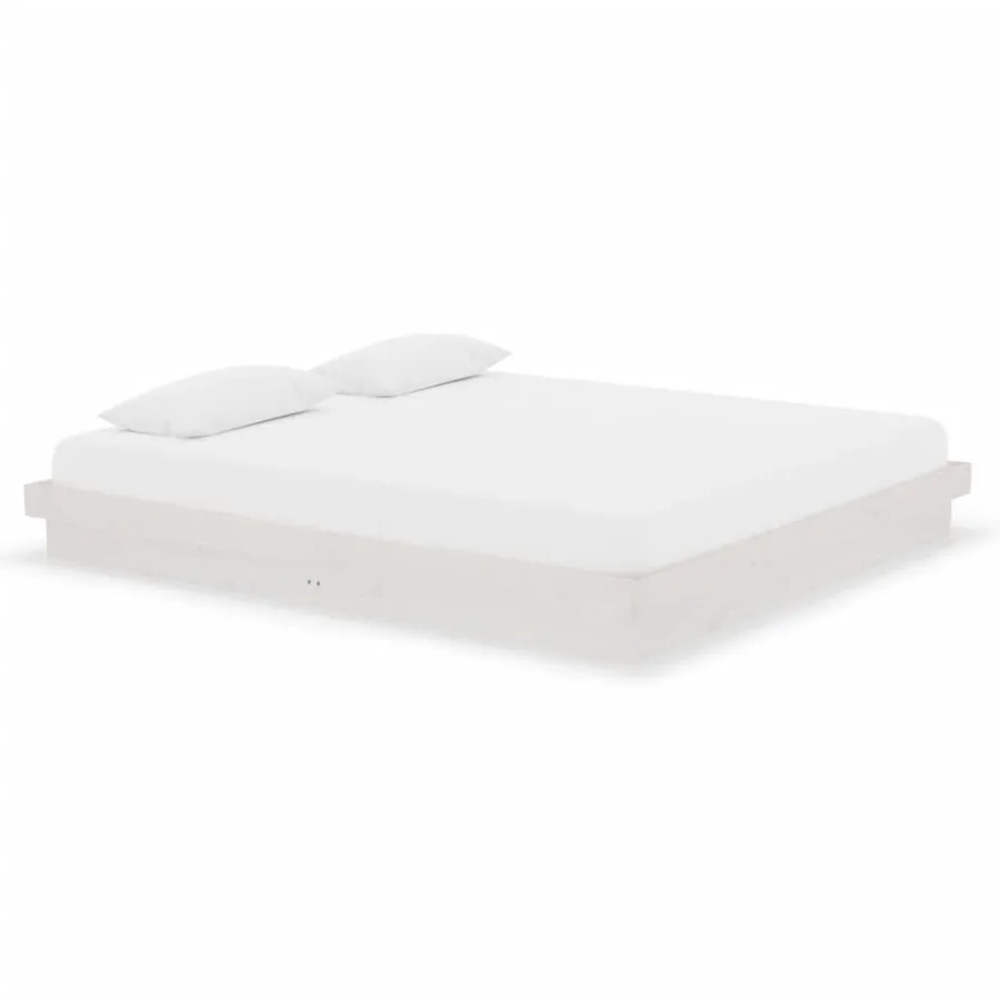 Cadre de lit sans matelas blanc bois massif - 2