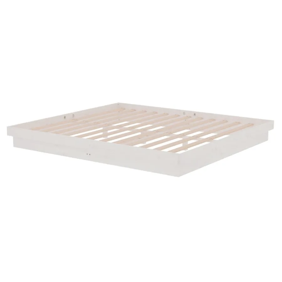 Cadre de lit sans matelas blanc bois massif - 4