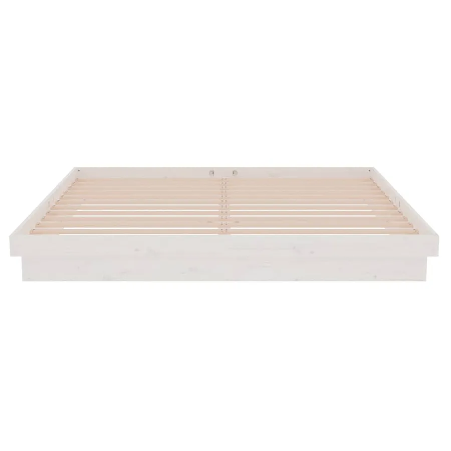 Cadre de lit sans matelas blanc bois massif - 5