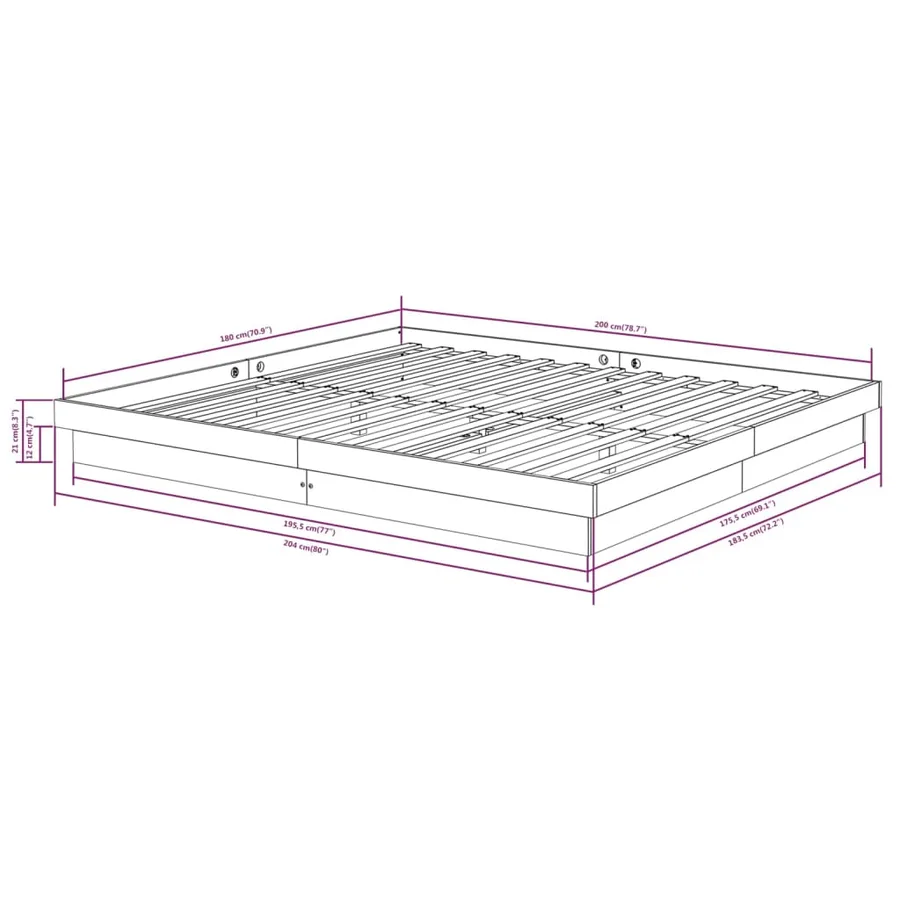 Cadre de lit sans matelas blanc bois massif - 8