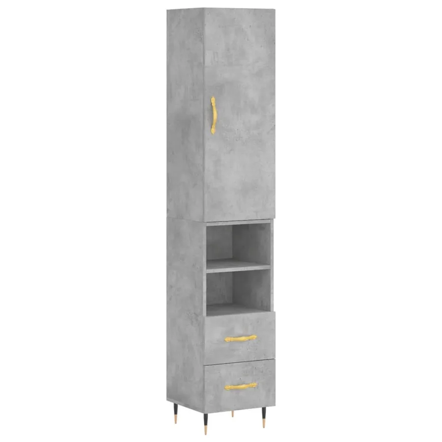 Buffet haut Gris béton 34,5x34x180 cm Bois d'ingénierie - 2