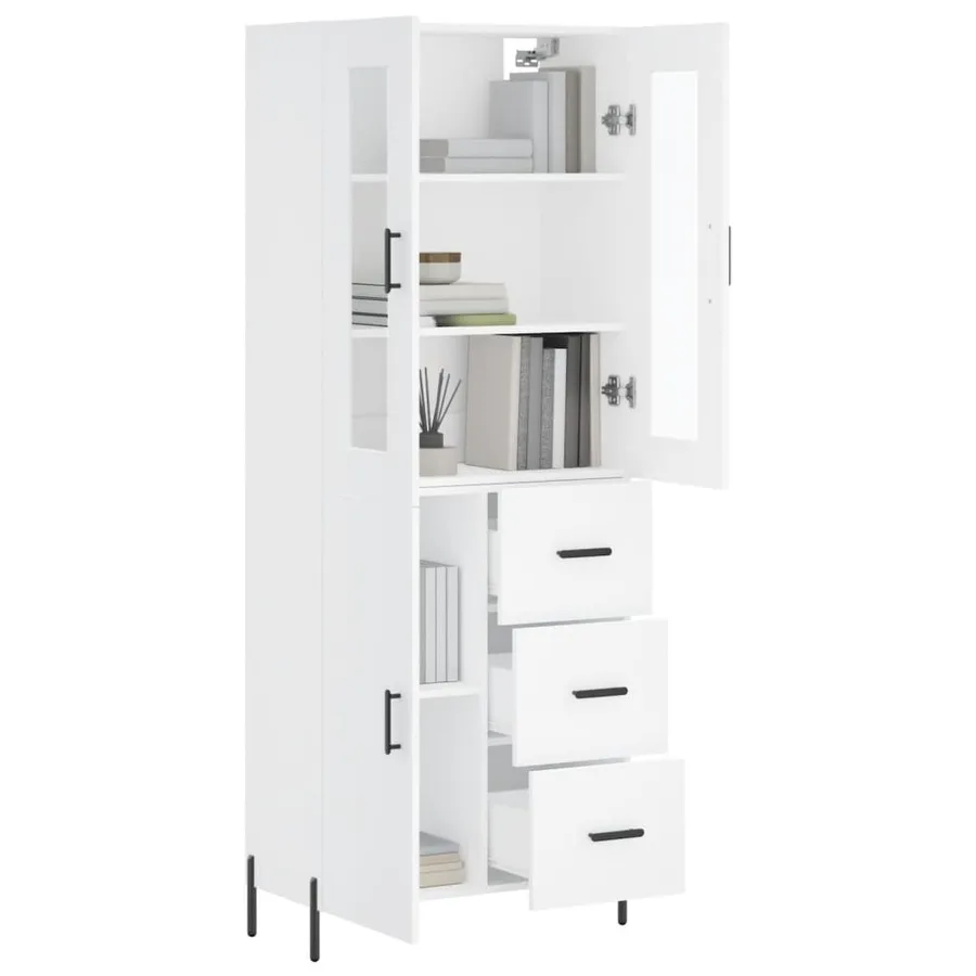 Buffet haut Blanc 69,5x34x180 cm Bois d'ingénierie - 3