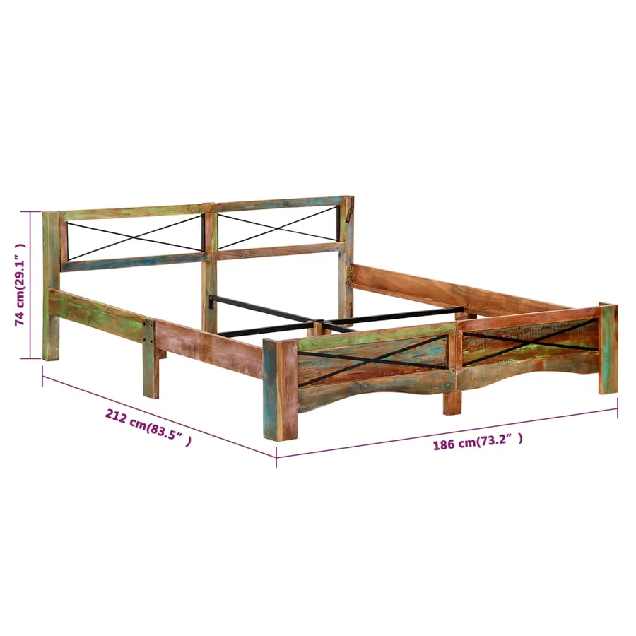 Cadre de lit sans matelas Bois de récupération massif 180x200cm - 8