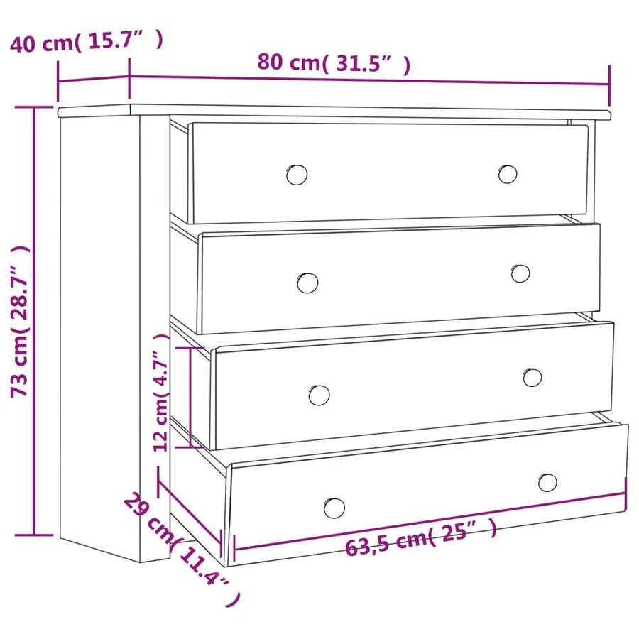 Armoire latérale 80x40x73 cm Pin Assortiment Panama - 6