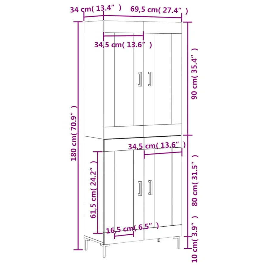 Buffet haut Chêne sonoma 69,5x34x180 cm Bois d'ingénierie - 13