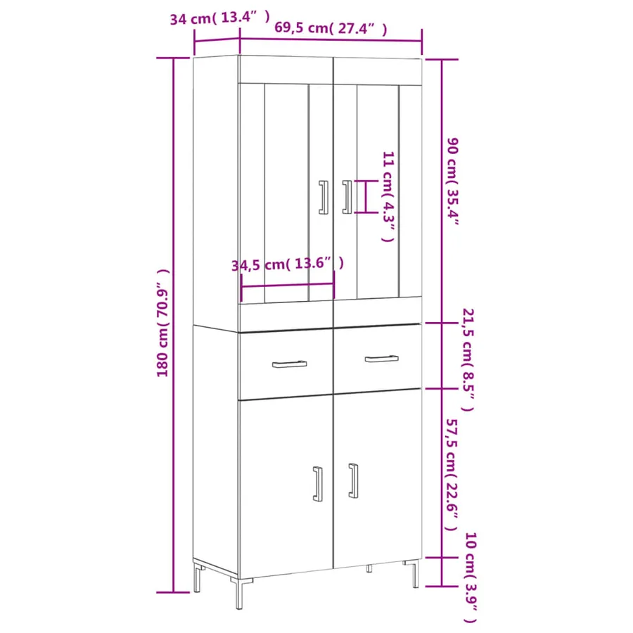 Buffet haut Blanc 69,5x34x180 cm Bois d'ingénierie - 14