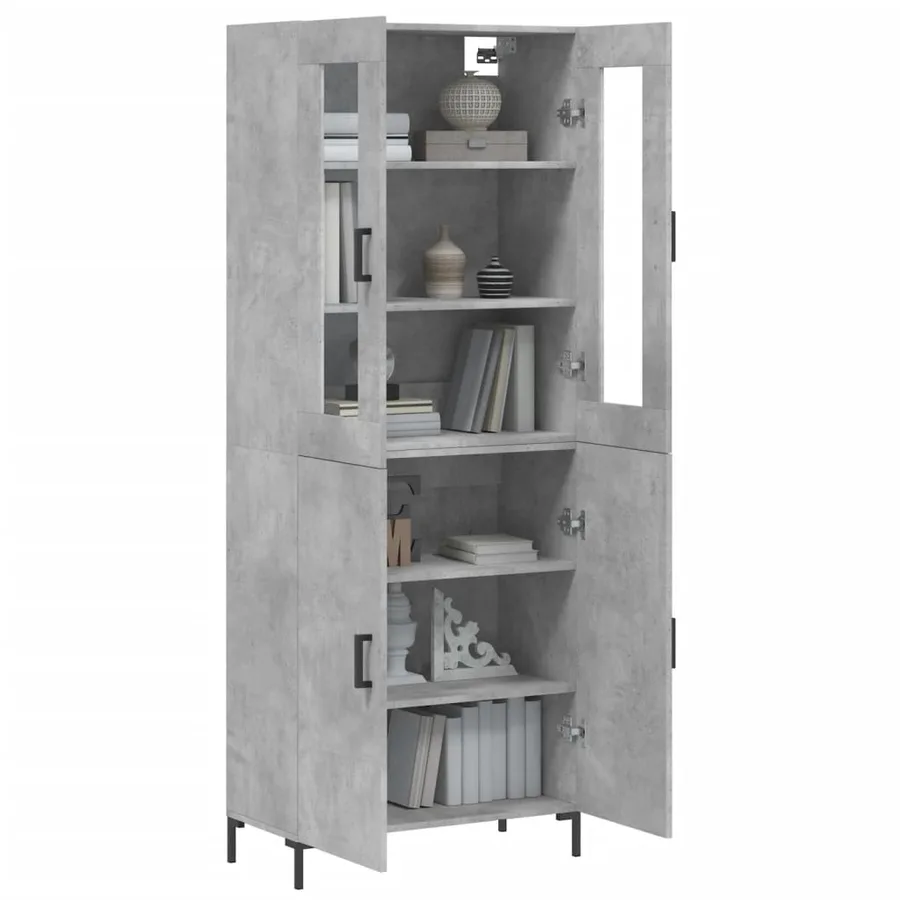 Buffet haut Gris béton 69,5x34x180 cm Bois d'ingénierie - 3