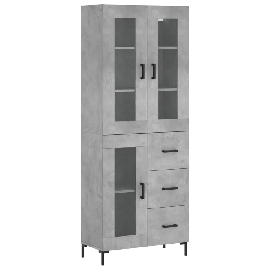 Buffet haut Gris béton 69,5x34x180 cm Bois d'ingénierie - 2