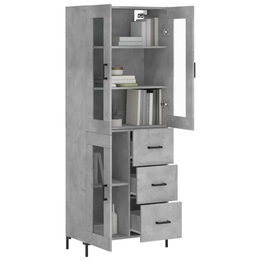 Buffet haut Gris béton 69,5x34x180 cm Bois d'ingénierie - 3