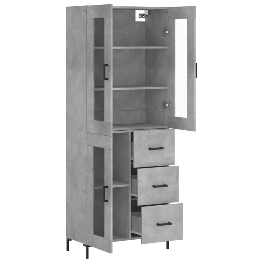 Buffet haut Gris béton 69,5x34x180 cm Bois d'ingénierie - 4