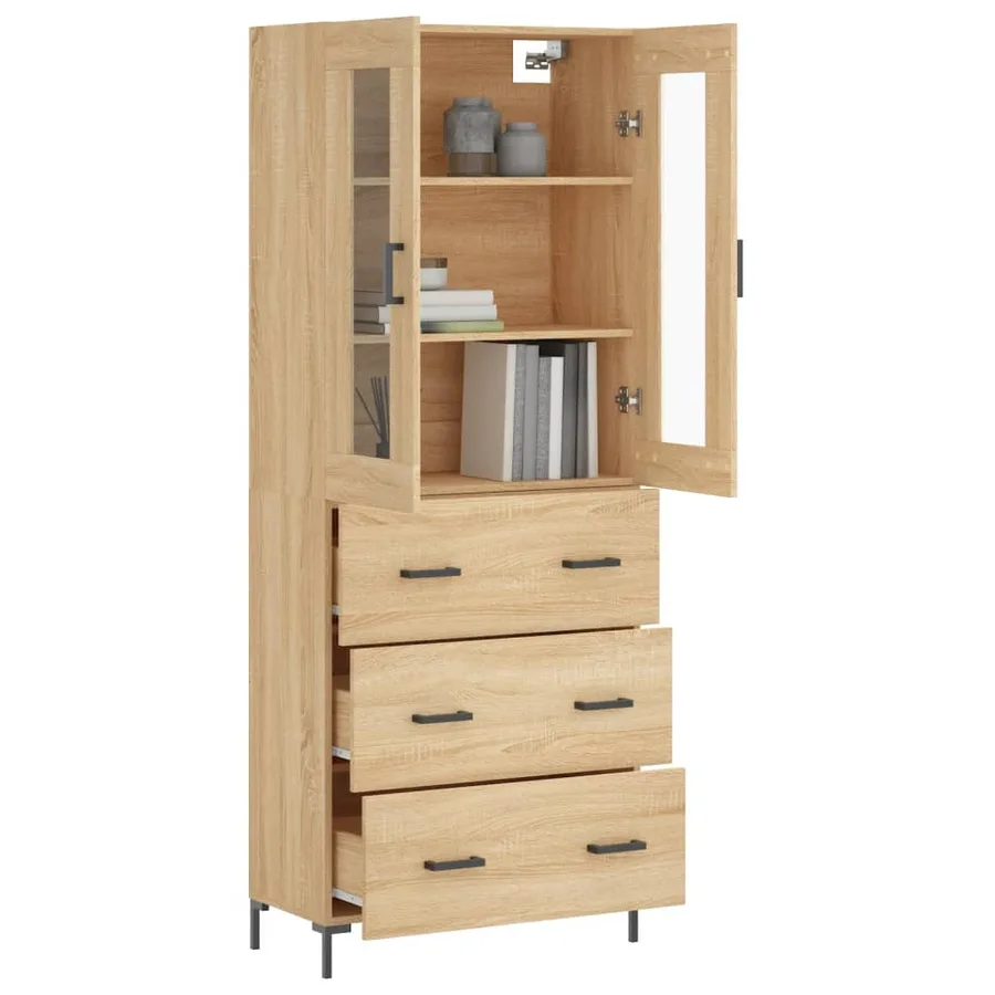 Buffet haut Chêne sonoma 69,5x34x180 cm Bois d'ingénierie - 3