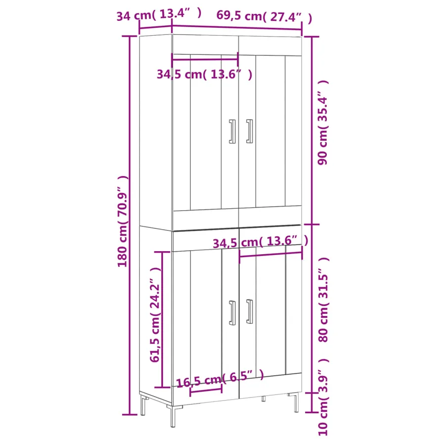 Buffet haut Blanc 69,5x34x180 cm Bois d'ingénierie - 13