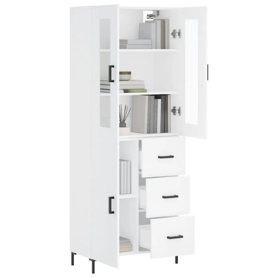 Buffet haut Blanc 69,5x34x180 cm Bois d'ingénierie - 3