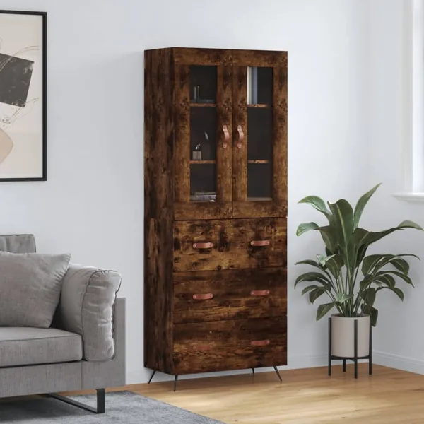 Buffet haut Chêne fumé 69,5x34x180 cm Bois d'ingénierie