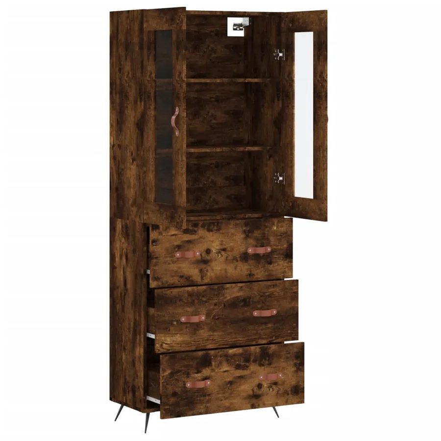 Buffet haut Chêne fumé 69,5x34x180 cm Bois d'ingénierie - 3