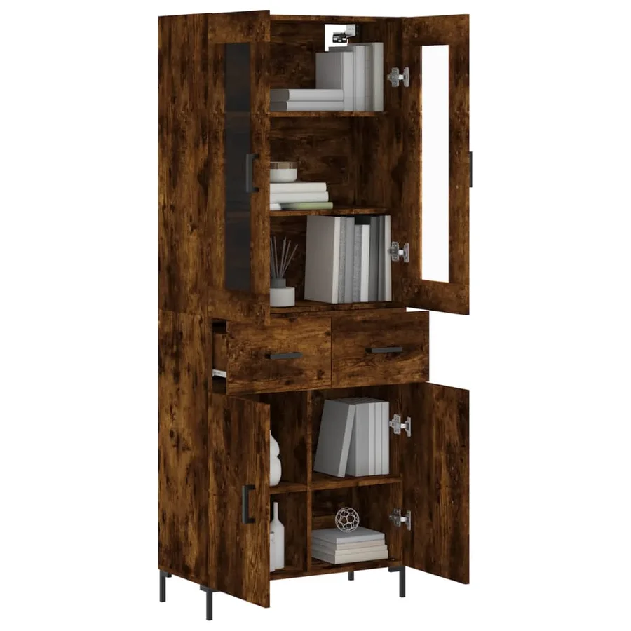 Buffet haut Chêne fumé 69,5x34x180 cm Bois d'ingénierie - 3