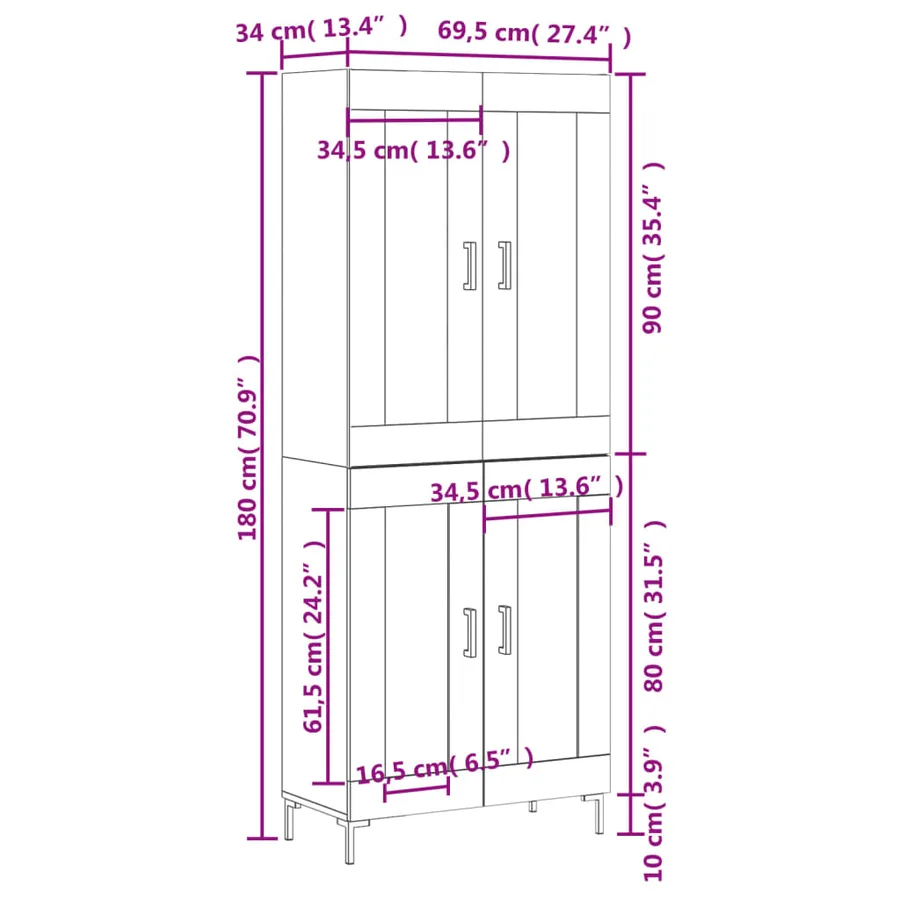 Buffet haut Chêne fumé 69,5x34x180 cm Bois d'ingénierie - 13