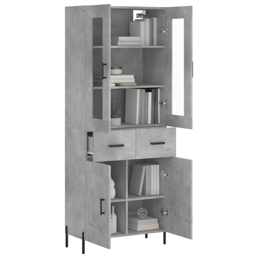Buffet haut Gris béton 69,5x34x180 cm Bois d'ingénierie - 3