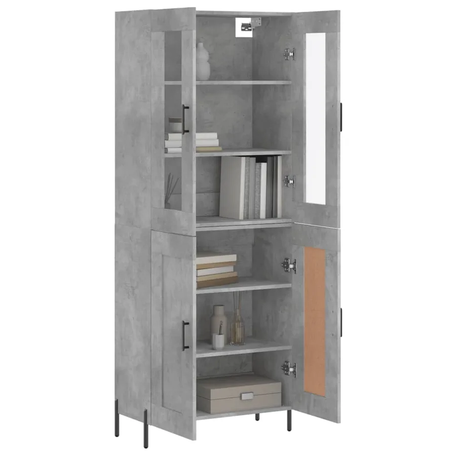 Buffet haut Gris béton 69,5x34x180 cm Bois d'ingénierie - 3