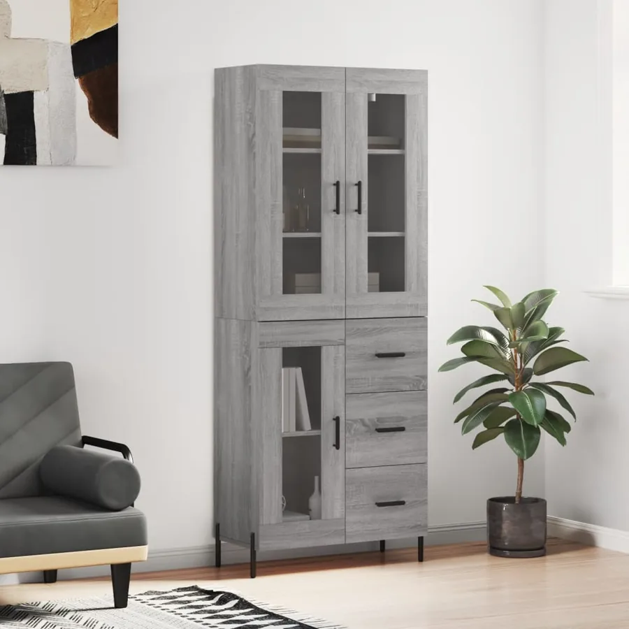 Buffet haut Sonoma gris 69,5x34x180 cm Bois d'ingénierie