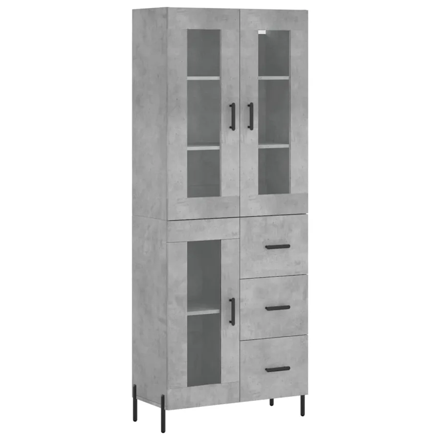 Buffet haut Gris béton 69,5x34x180 cm Bois d'ingénierie - 2