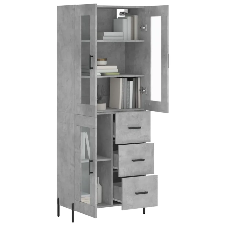 Buffet haut Gris béton 69,5x34x180 cm Bois d'ingénierie - 3