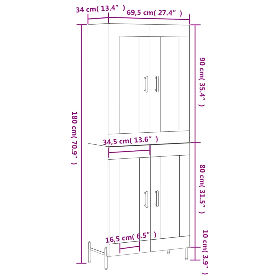 Buffet haut Gris béton 69,5x34x180 cm Bois d'ingénierie - 13