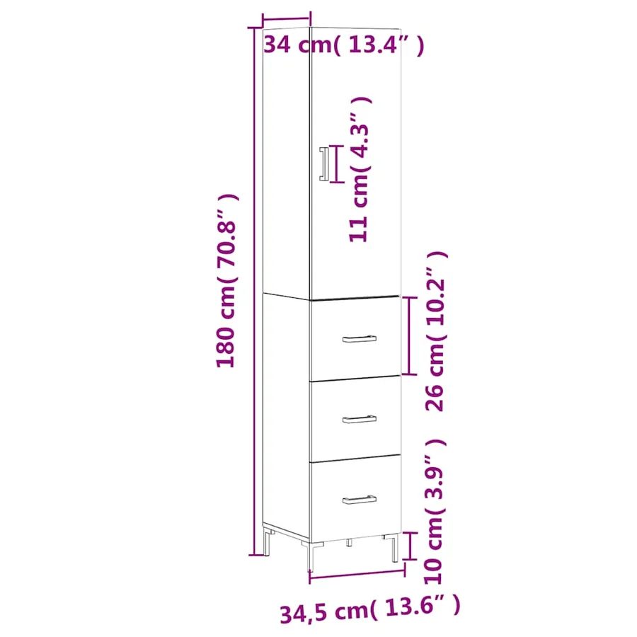 Buffet haut Chêne sonoma 34,5x34x180 cm Bois d'ingénierie - 14