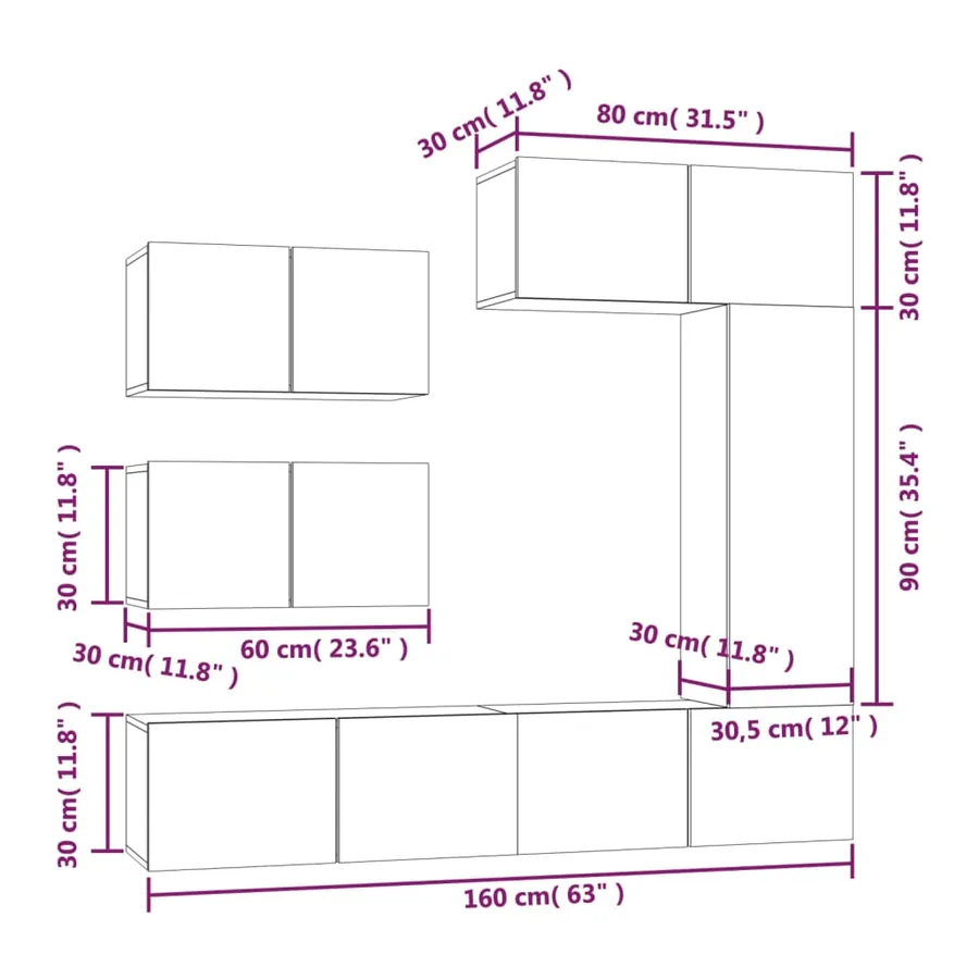 Ensemble de meubles TV 6 pcs Gris béton Bois d'ingénierie - 10