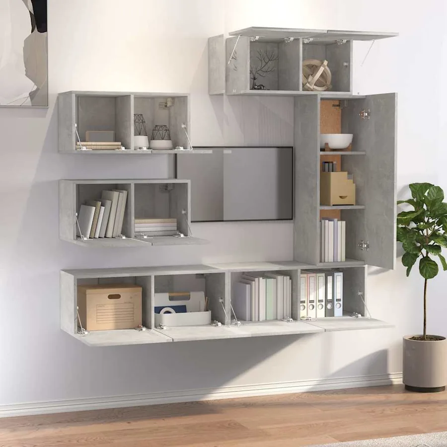 Ensemble de meubles TV 6 pcs Gris béton Bois d'ingénierie - 3