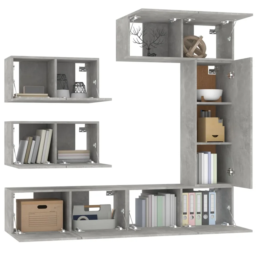 Ensemble de meubles TV 6 pcs Gris béton Bois d'ingénierie - 4