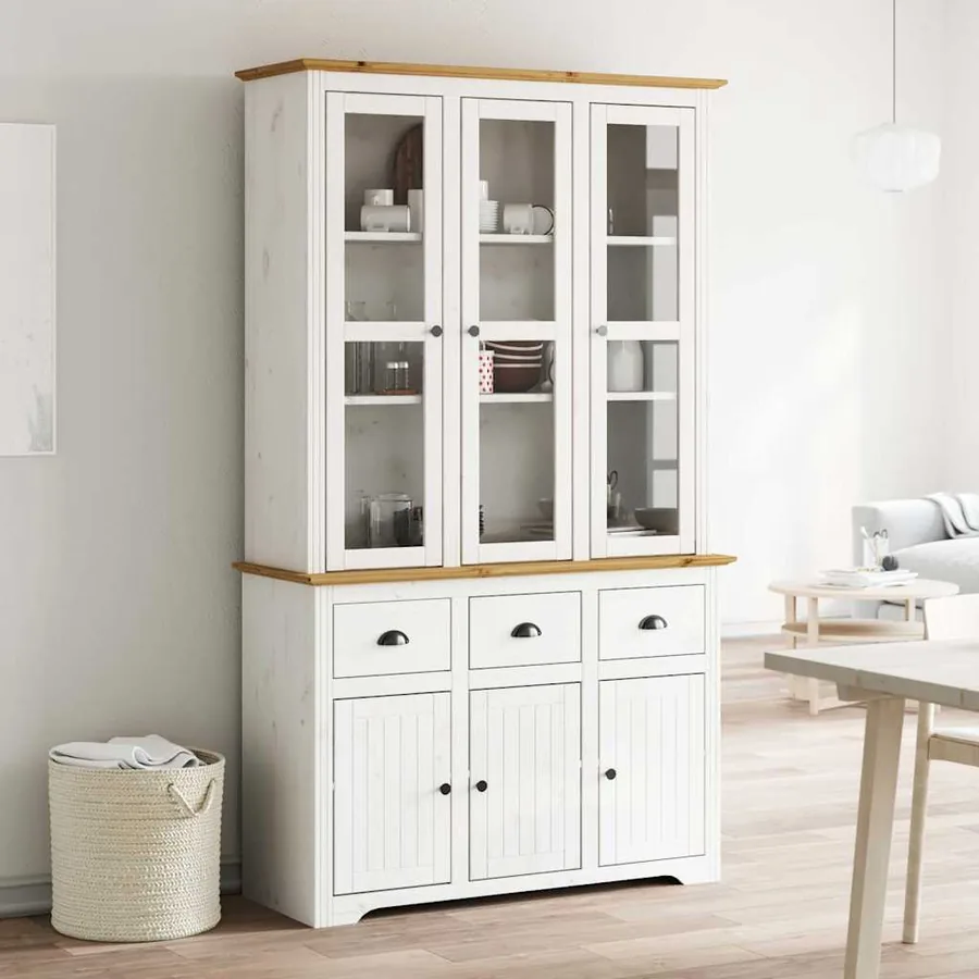 Buffet BODO blanc et marron 115,5x43x200,5cm bois massif de pin