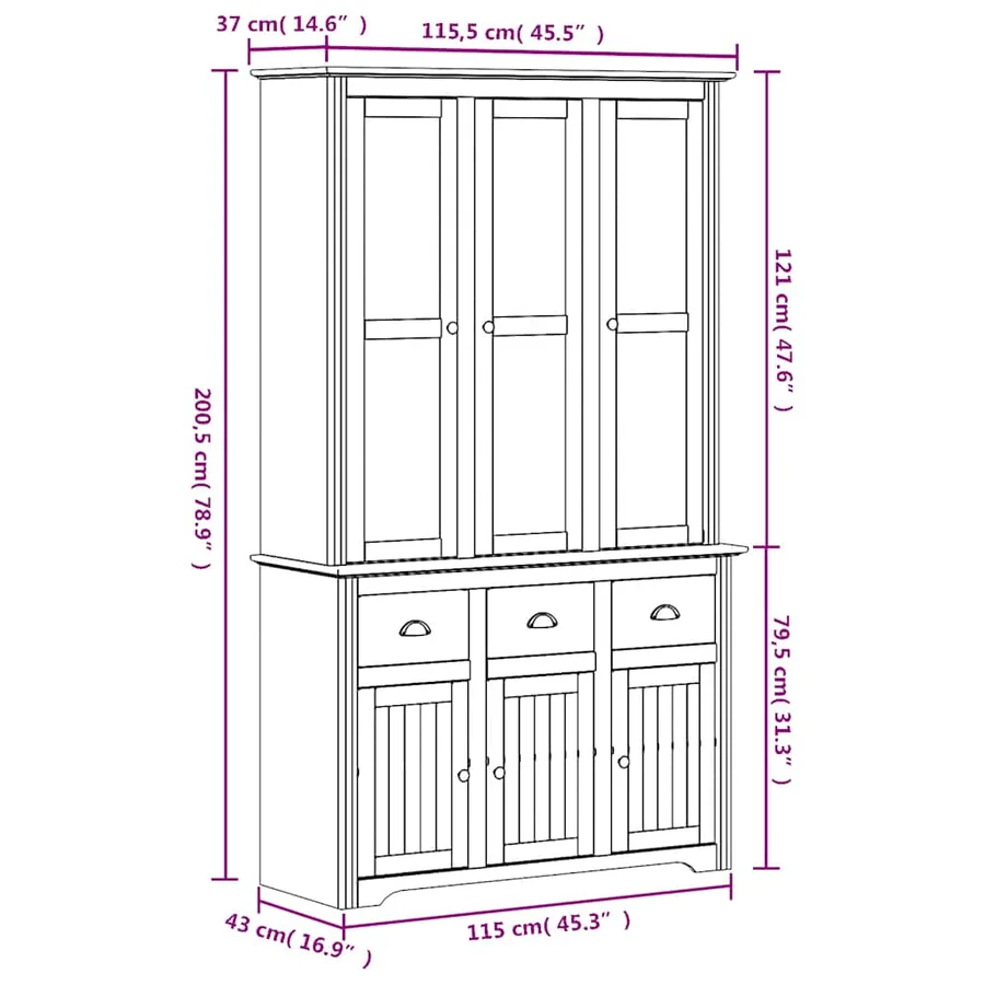 Buffet BODO blanc et marron 115,5x43x200,5cm bois massif de pin - 10