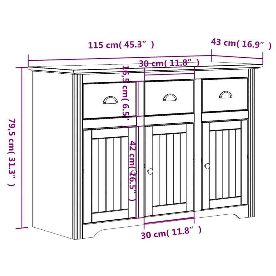 Buffet BODO blanc et marron 115,5x43x200,5cm bois massif de pin - 12