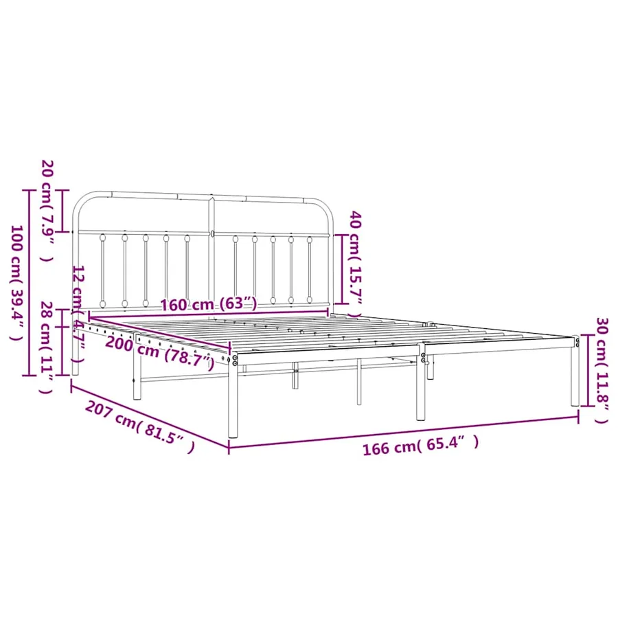 Cadre de lit métal sans matelas et tête de lit blanc 160x200 cm - 10